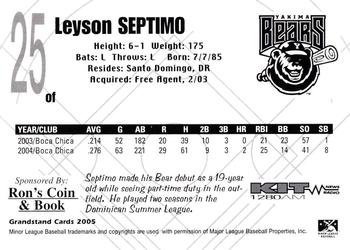 2005 Grandstand Yakima Bears #NNO Leyson Septimo Back