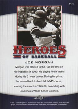 2015 Leaf Heroes of Baseball #31 Joe Morgan Back