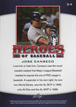 2015 Leaf Heroes of Baseball #34 Jose Canseco Back