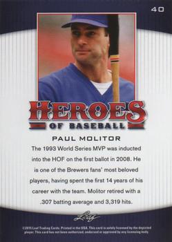 2015 Leaf Heroes of Baseball #40 Paul Molitor Back