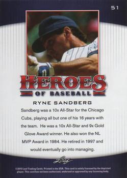 2015 Leaf Heroes of Baseball #51 Ryne Sandberg Back