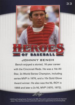 2015 Leaf Heroes of Baseball #33 Johnny Bench Back