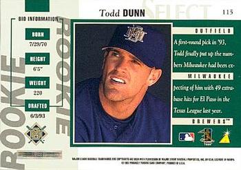 1997 Select - Select Company #115 Todd Dunn Back