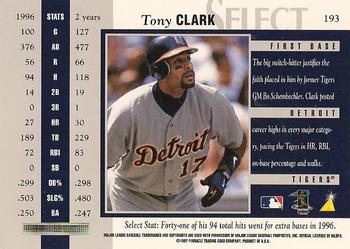 1997 Select - Select Company #193 Tony Clark Back