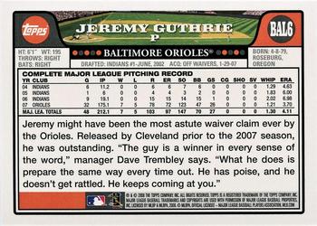 2008 Topps Baltimore Orioles #BAL6 Jeremy Guthrie Back