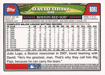 2008 Topps Boston Red Sox #BOS1 David Ortiz Back
