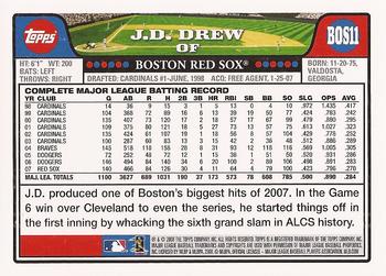 2008 Topps Boston Red Sox #BOS11 J.D. Drew Back