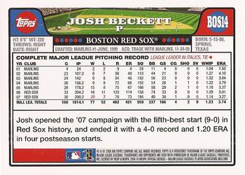 2008 Topps Boston Red Sox #BOS14 Josh Beckett Back