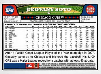 2008 Topps Chicago Cubs #CHC2 Geovany Soto Back