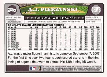 2008 Topps Chicago White Sox #CHW8 A.J. Pierzynski Back