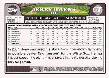 2008 Topps Chicago White Sox #CHW9 Jerry Owens Back
