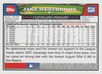 2008 Topps Cleveland Indians #CLE4 Jake Westbrook Back