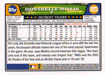 2008 Topps Detroit Tigers #DET2 Dontrelle Willis Back