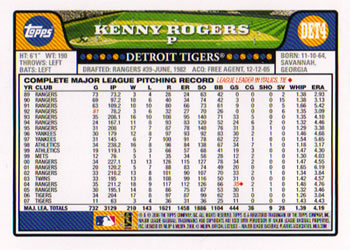 2008 Topps Detroit Tigers #DET4 Kenny Rogers Back