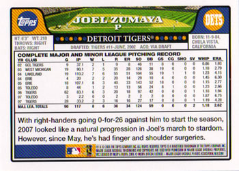 2008 Topps Detroit Tigers #DET5 Joel Zumaya Back