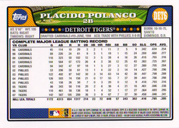 2008 Topps Detroit Tigers #DET6 Placido Polanco Back