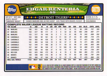 2008 Topps Detroit Tigers #DET9 Edgar Renteria Back