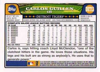 2008 Topps Detroit Tigers #DET13 Carlos Guillen Back