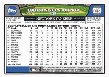 2008 Topps New York Yankees #NYY9 Robinson Cano Back