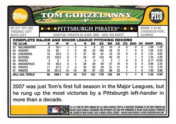 2008 Topps Pittsburgh Pirates #PIT8 Tom Gorzelanny Back