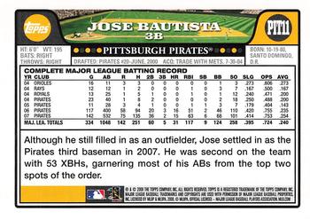 2008 Topps Pittsburgh Pirates #PIT11 Jose Bautista Back