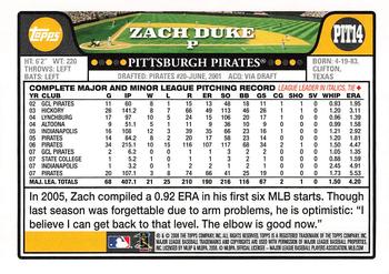 2008 Topps Pittsburgh Pirates #PIT14 Zach Duke Back