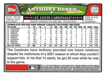 2008 Topps St. Louis Cardinals #STL5 Anthony Reyes Back