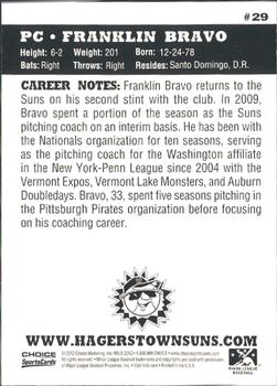 2012 Choice Hagerstown Suns #29 Franklin Bravo Back