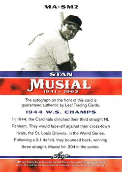 2015 Leaf Heroes of Baseball - Stan Musial Milestones Autographs #MA-SM2 Stan Musial Back