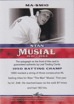 2015 Leaf Heroes of Baseball - Stan Musial Milestones Autographs #MA-SM10 Stan Musial Back