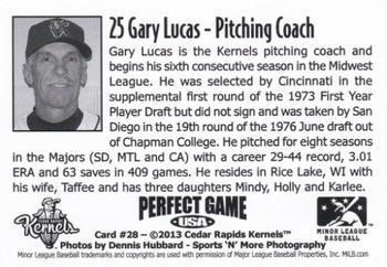 2013 Perfect Game Cedar Rapids Kernels #28 Gary Lucas Back