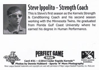 2013 Perfect Game Cedar Rapids Kernels #31 Steve Ippolito Back