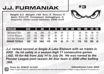 2003 Grandstand Lake Elsinore Storm #NNO J.J. Furmaniak Back