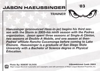 2003 Grandstand Lake Elsinore Storm #NNO Jason Haeussinger Back