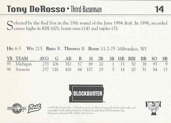 1997 Best Trenton Thunder #14 Tony DeRosso Back