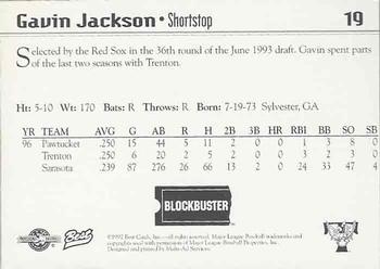 1997 Best Trenton Thunder #19 Gavin Jackson Back