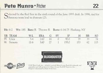 1997 Best Trenton Thunder #22 Pete Munro Back