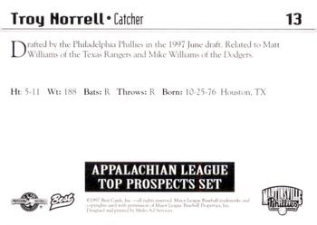 1997 Best Appalachian League Top Prospects #13 Troy Norrell Back