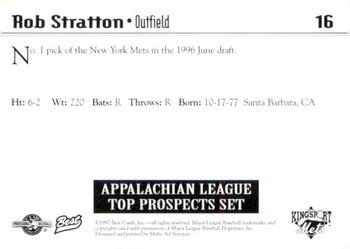 1997 Best Appalachian League Top Prospects #16 Rob Stratton Back