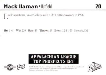 1997 Best Appalachian League Top Prospects #20 Mack Haman Back