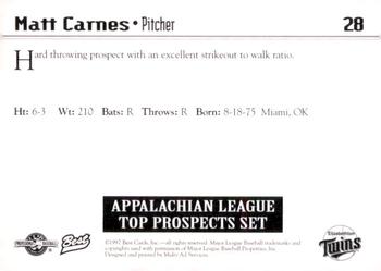 1997 Best Appalachian League Top Prospects #28 Matt Carnes Back