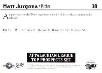 1997 Best Appalachian League Top Prospects #30 Matt Jurgena Back