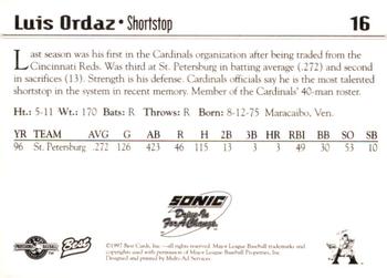 1997 Best Arkansas Travelers #16 Luis Ordaz Back