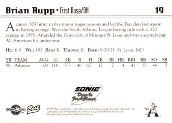 1997 Best Arkansas Travelers #19 Brian Rupp Back