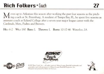 1997 Best Arkansas Travelers #27 Rich Folkers Back