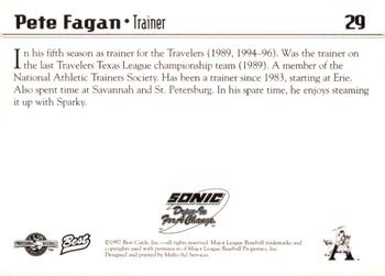 1997 Best Arkansas Travelers #29 Pete Fagan Back
