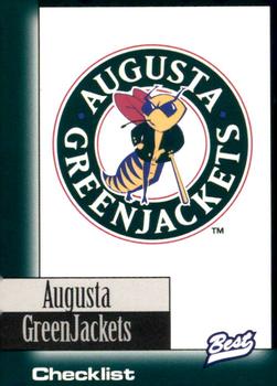 1997 Best Augusta GreenJackets #1 Team Logo / Checklist Front