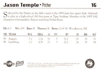 1997 Best Augusta GreenJackets #16 Jason Temple Back