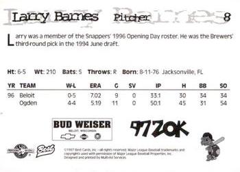 1997 Best Beloit Snappers #8 Larry Barnes Back