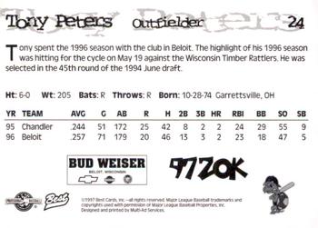 1997 Best Beloit Snappers #24 Tony Peters Back